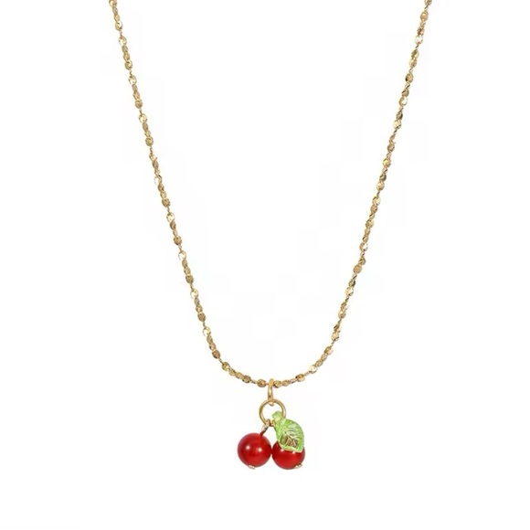 Stainless Steel Cherry Necklace Natural stone - Picture 6 of 6